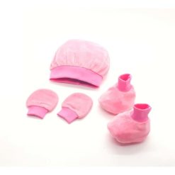 Kit Plush Sapatinho touca e luva bebê